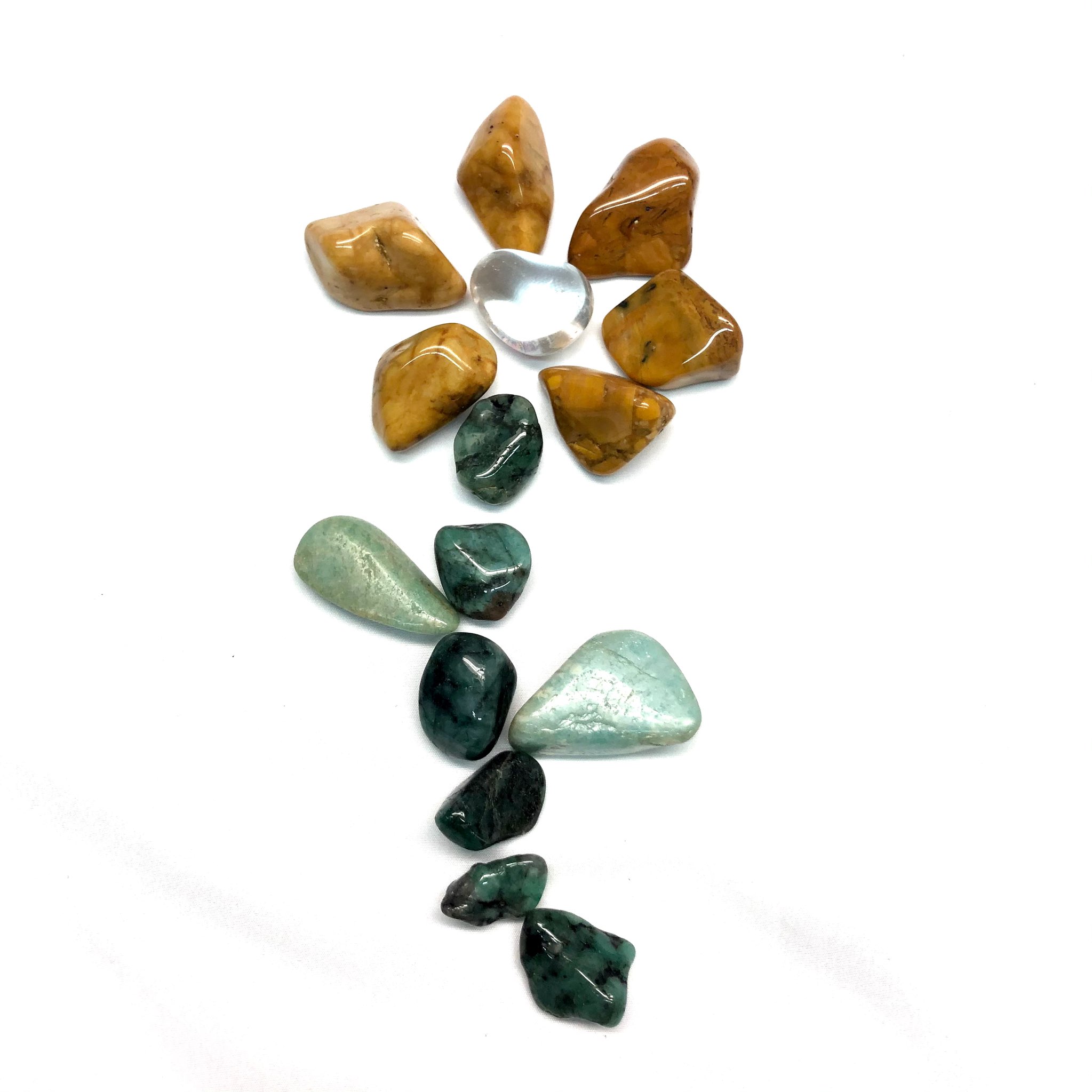 Crystal Flower made with Yellow Jasper, Clear Quartz and Emerald